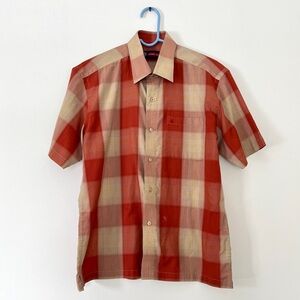 Vintage DH Short Shirt | Plaid Short Sleeve Button Down | Orange/Tan | Size 40cm